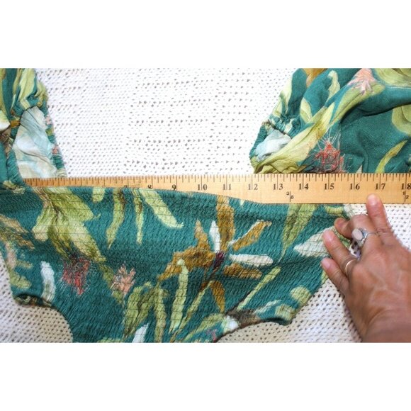 O.P.T Jungle Cut Out Midi Dress Linen Blend Puff Sleeves Hawaiian Floral Size M? - Picture 2 of 11